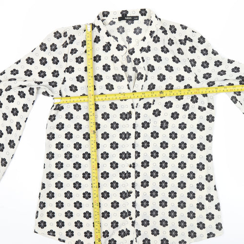 Oasis Women’s White Black Floral Blouse Size 12 Long Sleeve Tunic