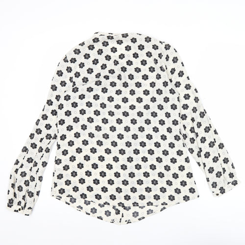 Oasis Women’s White Black Floral Blouse Size 12 Long Sleeve Tunic
