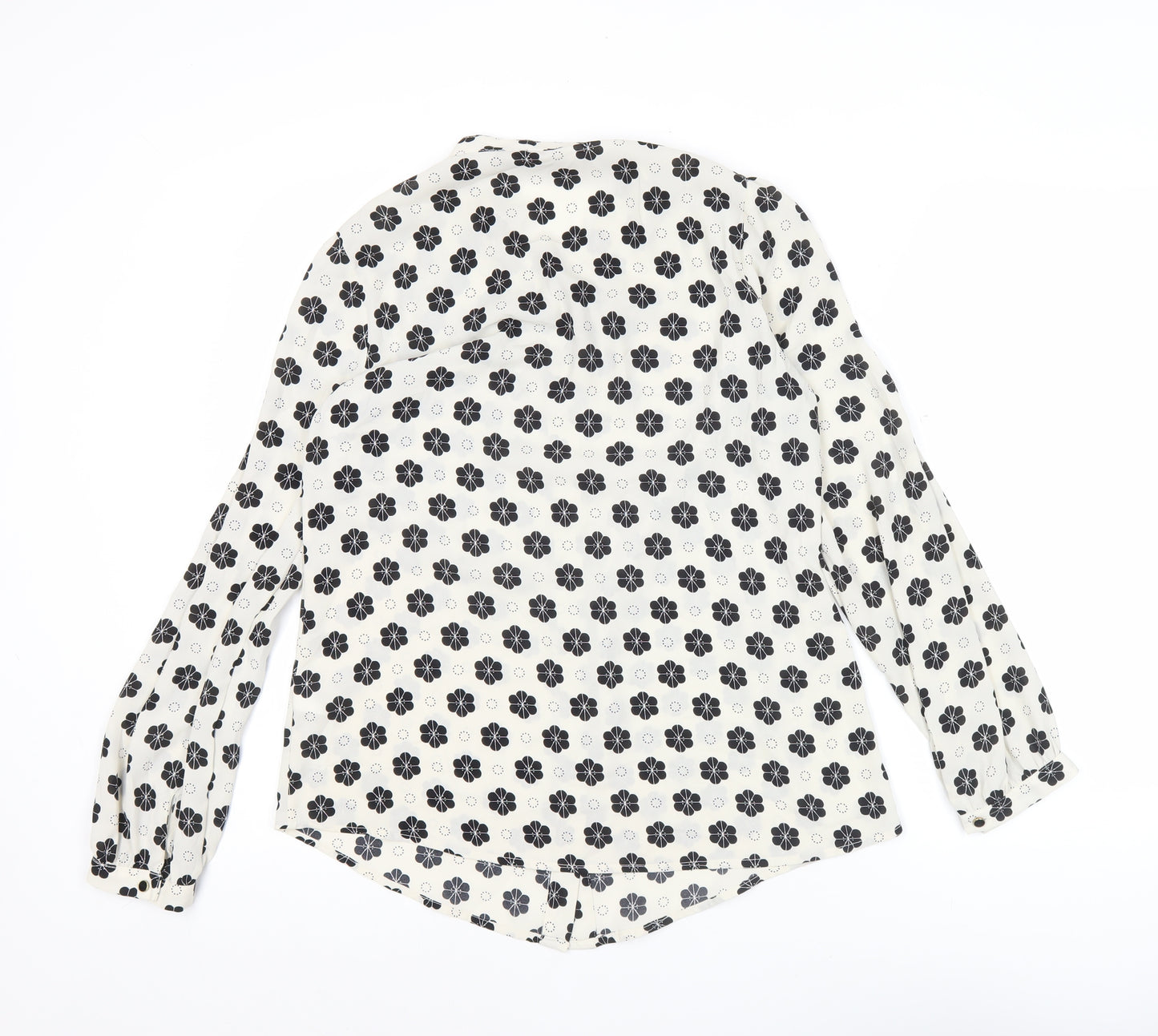 Oasis Women’s White Black Floral Blouse Size 12 Long Sleeve Tunic