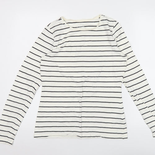 Lands' End Womens White Striped Long Sleeve Cotton T-Shirt M