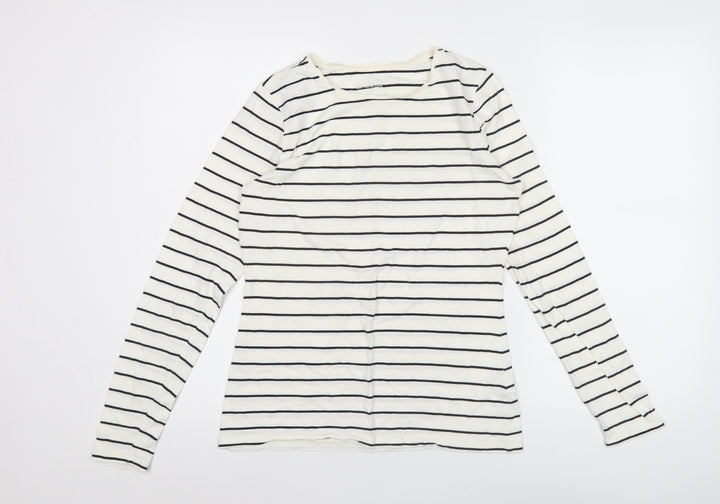Lands' End Womens White Striped Long Sleeve Cotton T-Shirt M