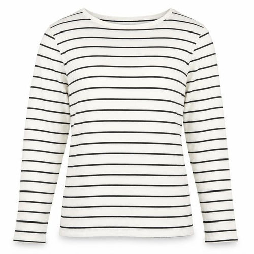 Lands' End Womens White Striped Long Sleeve Cotton T-Shirt M