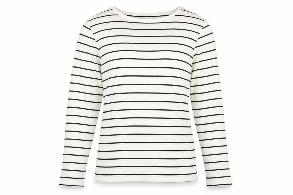 Lands' End Womens White Striped Long Sleeve Cotton T-Shirt M