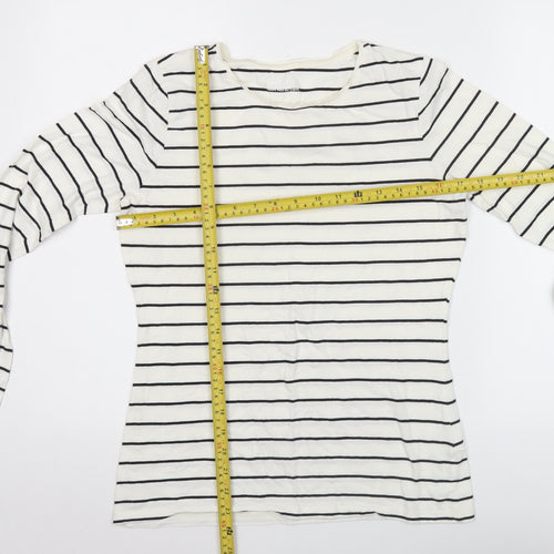 Lands' End Womens White Striped Long Sleeve Cotton T-Shirt M