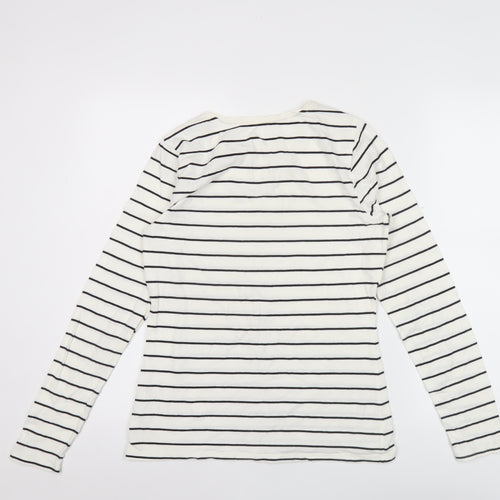 Lands' End Womens White Striped Long Sleeve Cotton T-Shirt M