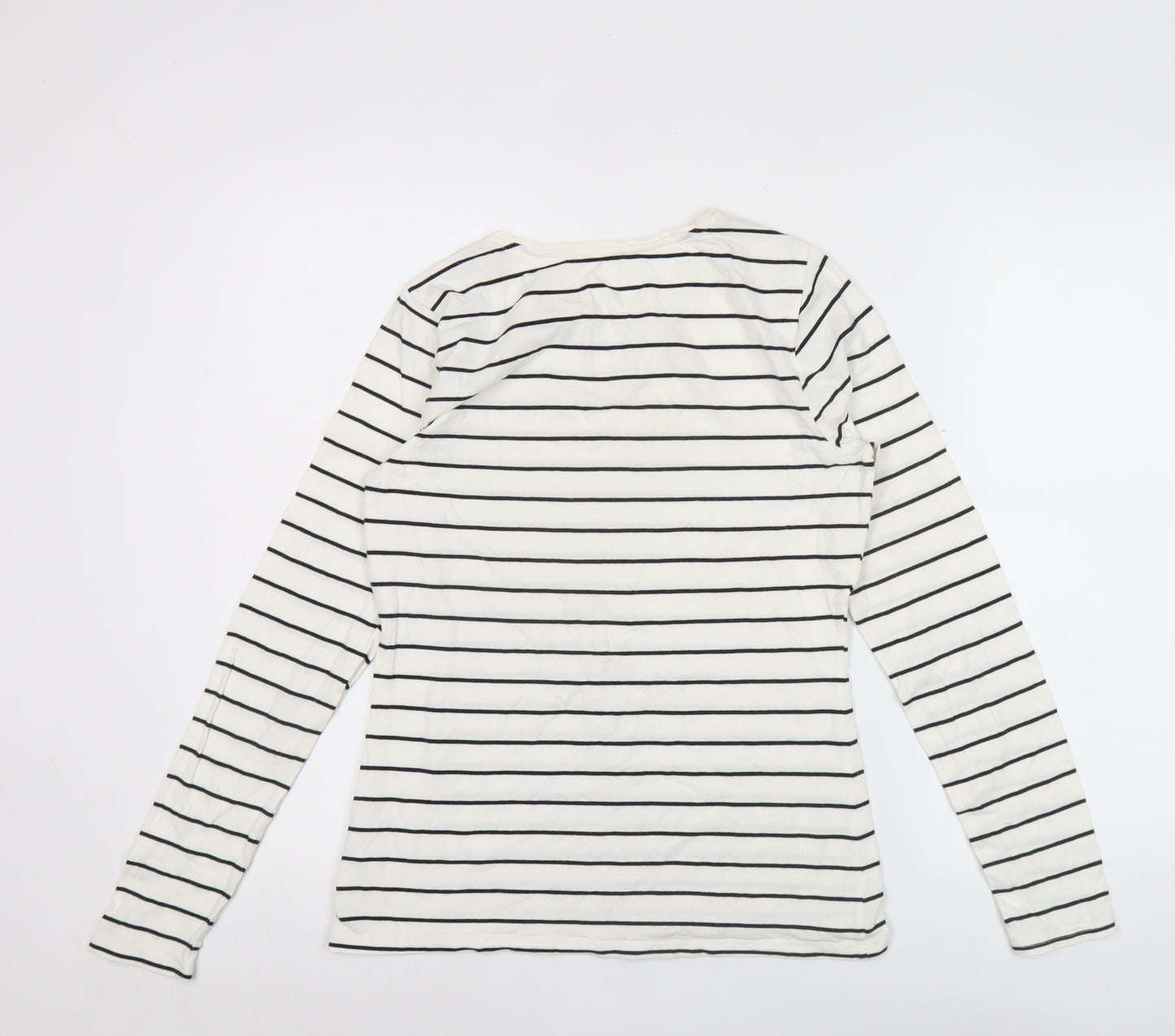 Lands' End Womens White Striped Long Sleeve Cotton T-Shirt M
