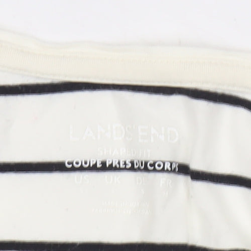 Lands' End Womens White Striped Long Sleeve Cotton T-Shirt M