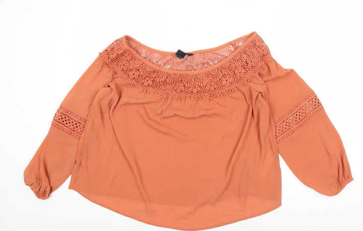 New Look Women’s Orange Crochet Off Shoulder Blouse UK 14