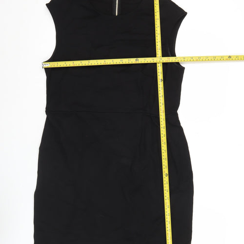 H&M Women’s Black Sheath Dress Size 14 Sleeveless Round Neck Zip