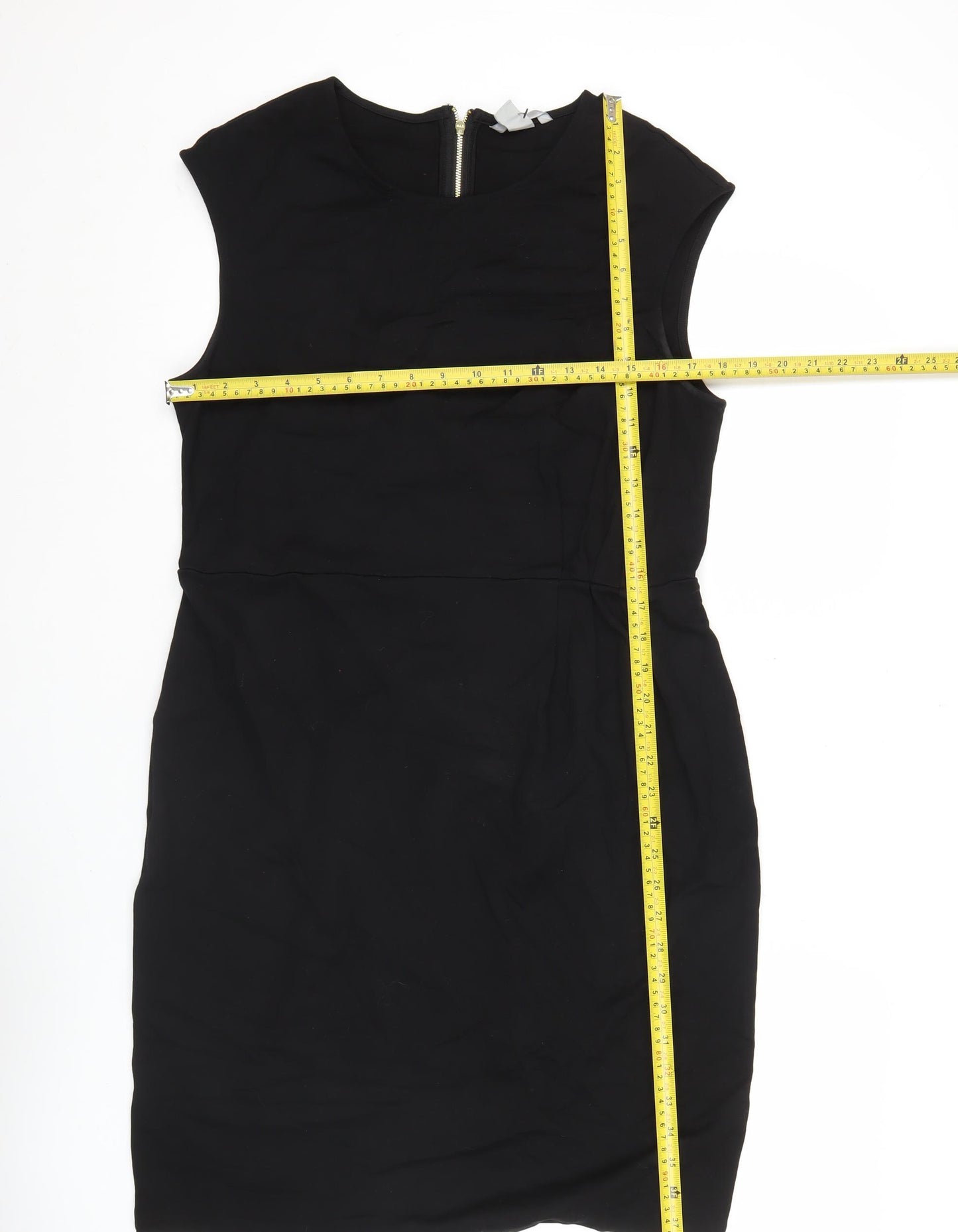 H&M Women’s Black Sheath Dress Size 14 Sleeveless Round Neck Zip