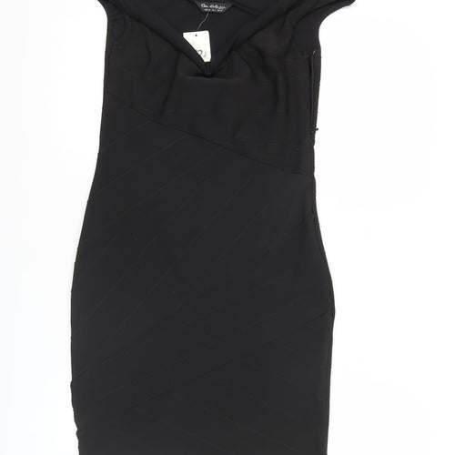 Miss Selfridge Womens Black Bodycon Dress Size 10 One Shoulder Cocktail