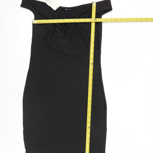 Miss Selfridge Womens Black Bodycon Dress Size 10 One Shoulder Cocktail