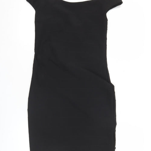 Miss Selfridge Womens Black Bodycon Dress Size 10 One Shoulder Cocktail