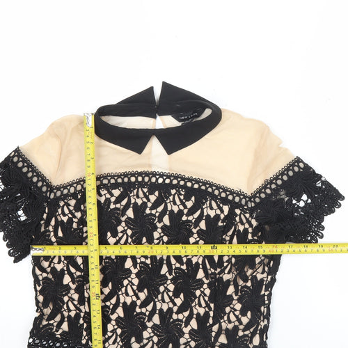 New Look Womens Black Beige Lace Cropped Blouse UK 14 Party Top