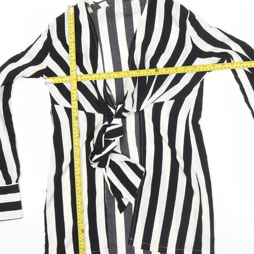 PrettyLittleThing Womens Black White Striped Tie Blouse Size 8