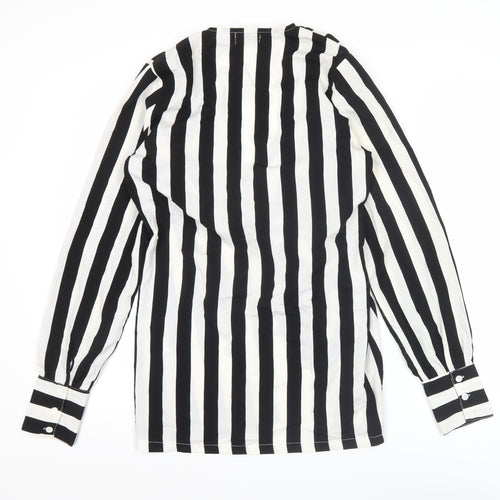 PrettyLittleThing Womens Black White Striped Tie Blouse Size 8
