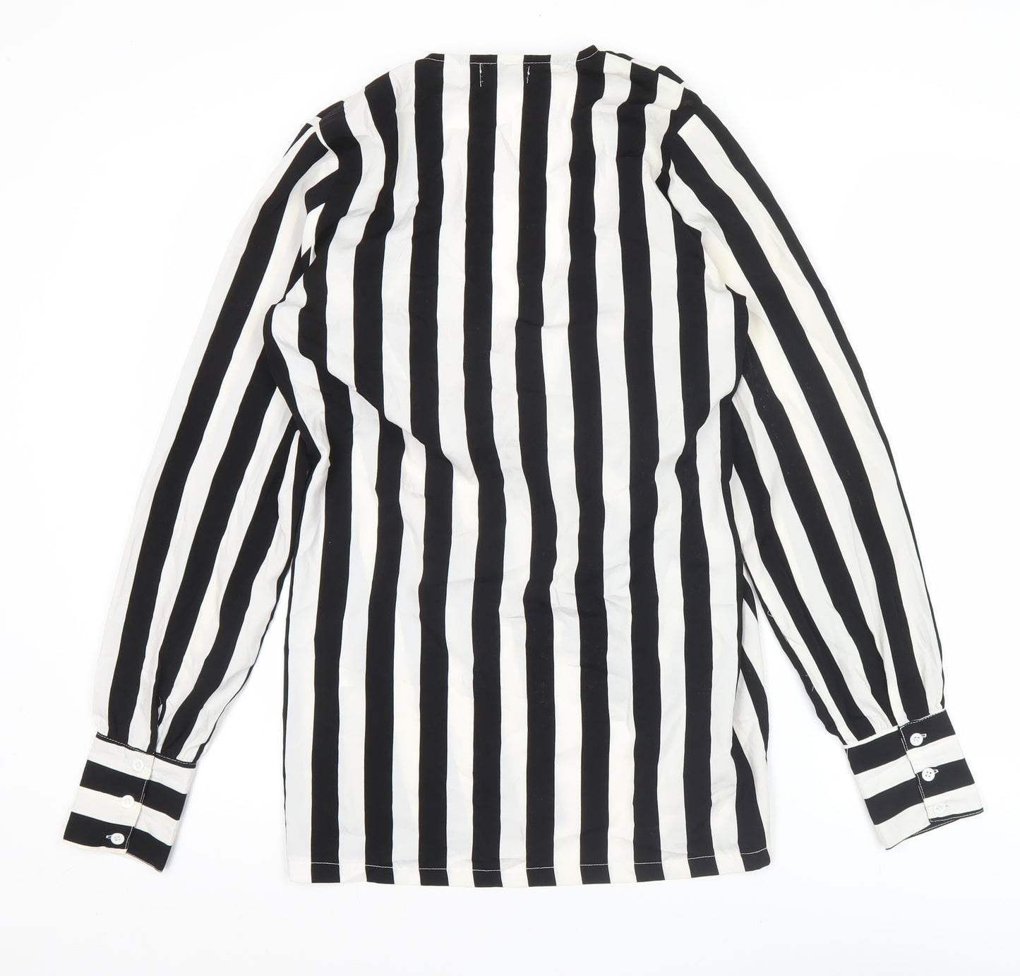 PrettyLittleThing Womens Black White Striped Tie Blouse Size 8
