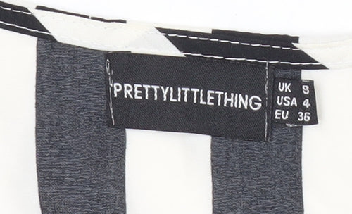 PrettyLittleThing Womens Black White Striped Tie Blouse Size 8