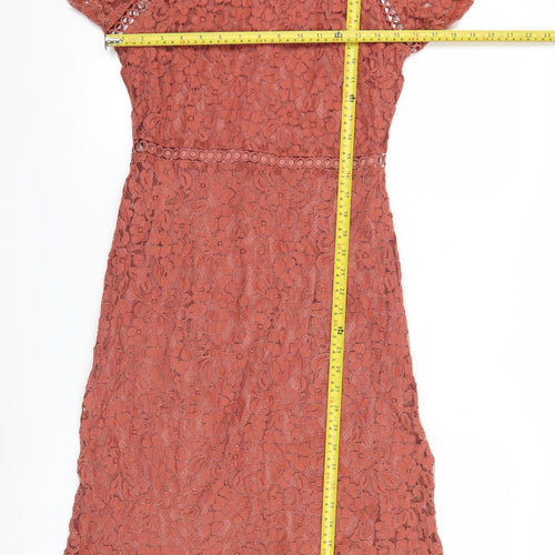 Next Women’s Brown Lace Sheath Dress Size 10 V-Neck Wedding Party