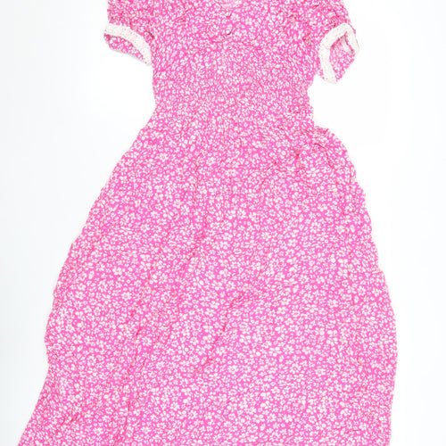 Dunnes Women’s Pink Floral A-Line Midi Dress XS Short Sleeve