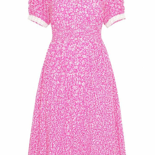 Dunnes Women’s Pink Floral A-Line Midi Dress XS Short Sleeve