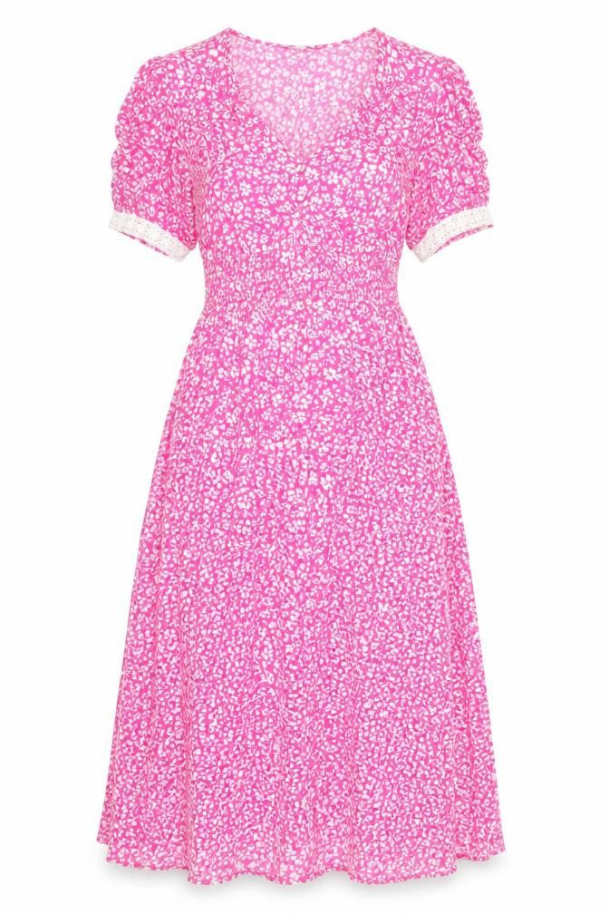 Dunnes Women’s Pink Floral A-Line Midi Dress XS Short Sleeve