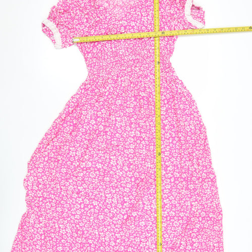 Dunnes Women’s Pink Floral A-Line Midi Dress XS Short Sleeve