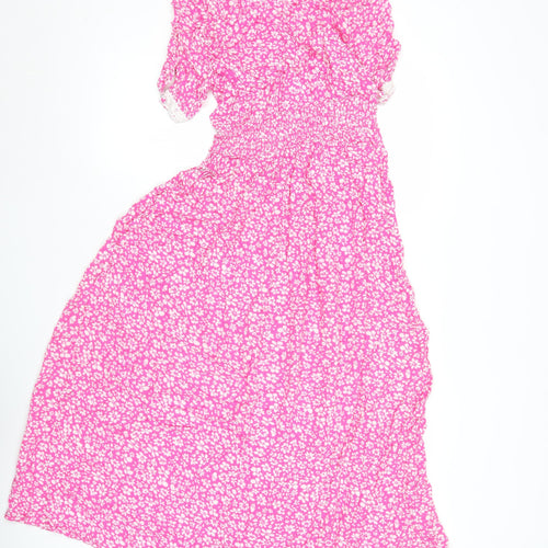 Dunnes Women’s Pink Floral A-Line Midi Dress XS Short Sleeve