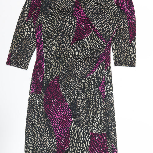 CC Women’s Black Purple Animal Print Sheath Dress M Long Sleeve V-Neck