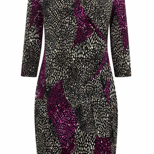 CC Women’s Black Purple Animal Print Sheath Dress M Long Sleeve V-Neck