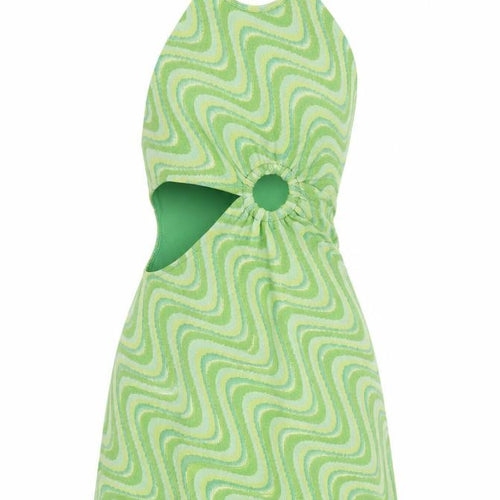 Zara Women’s Green Halter Cut Out Retro Print Short Dress Size M