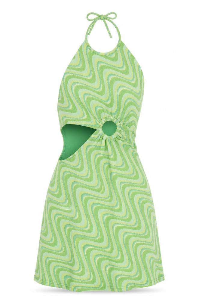 Zara Women’s Green Halter Cut Out Retro Print Short Dress Size M