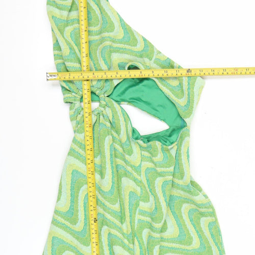 Zara Women’s Green Halter Cut Out Retro Print Short Dress Size M