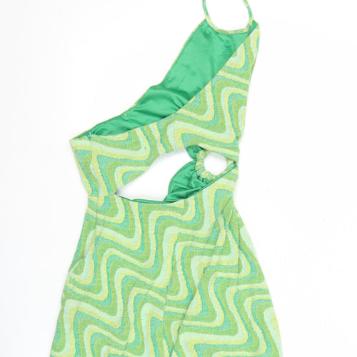Zara Women’s Green Halter Cut Out Retro Print Short Dress Size M