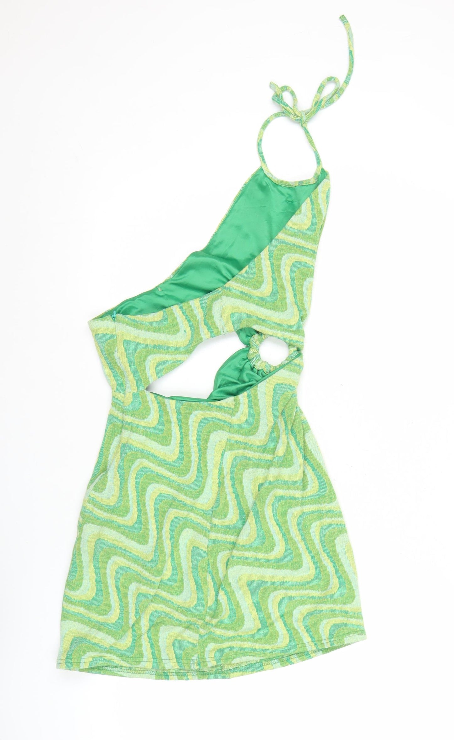 Zara Women’s Green Halter Cut Out Retro Print Short Dress Size M