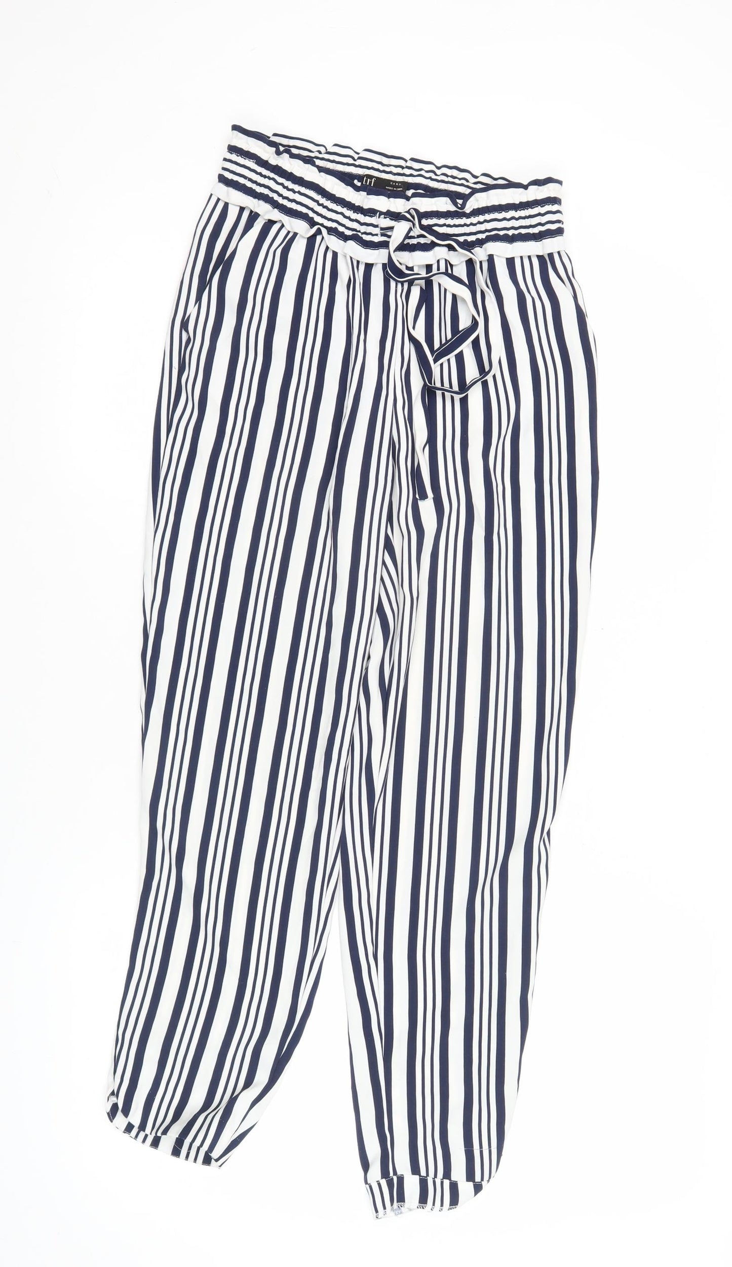Zara Women’s XS Blue Striped Jogger Trousers Elastic Waist