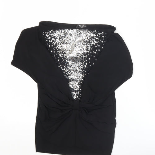 Me Womens Black Sequin Party Blouse Size S Slim Fit V-Neck