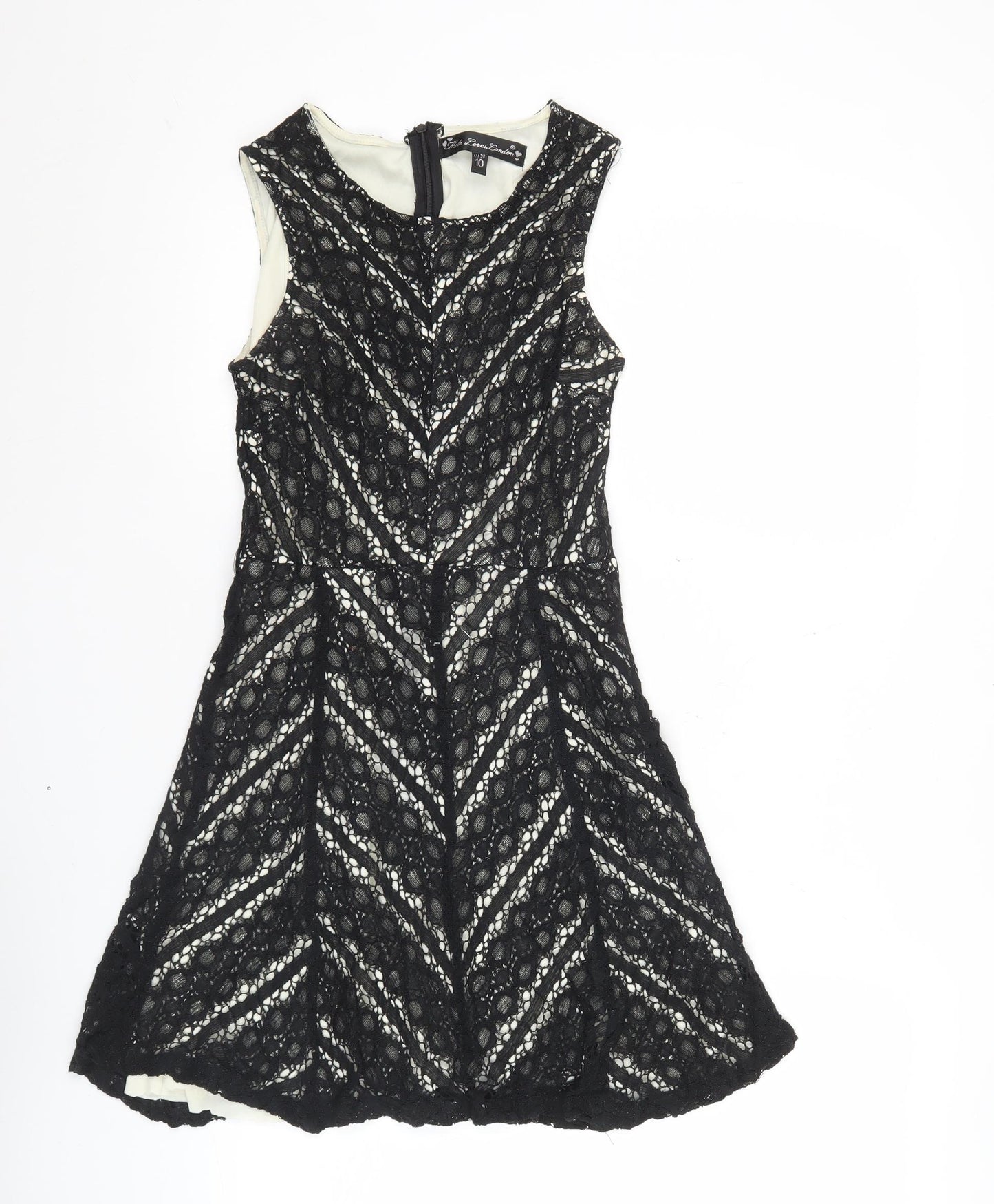 Fiole Loves London Womens Black Size 10 Lace A-Line Cocktail Dress