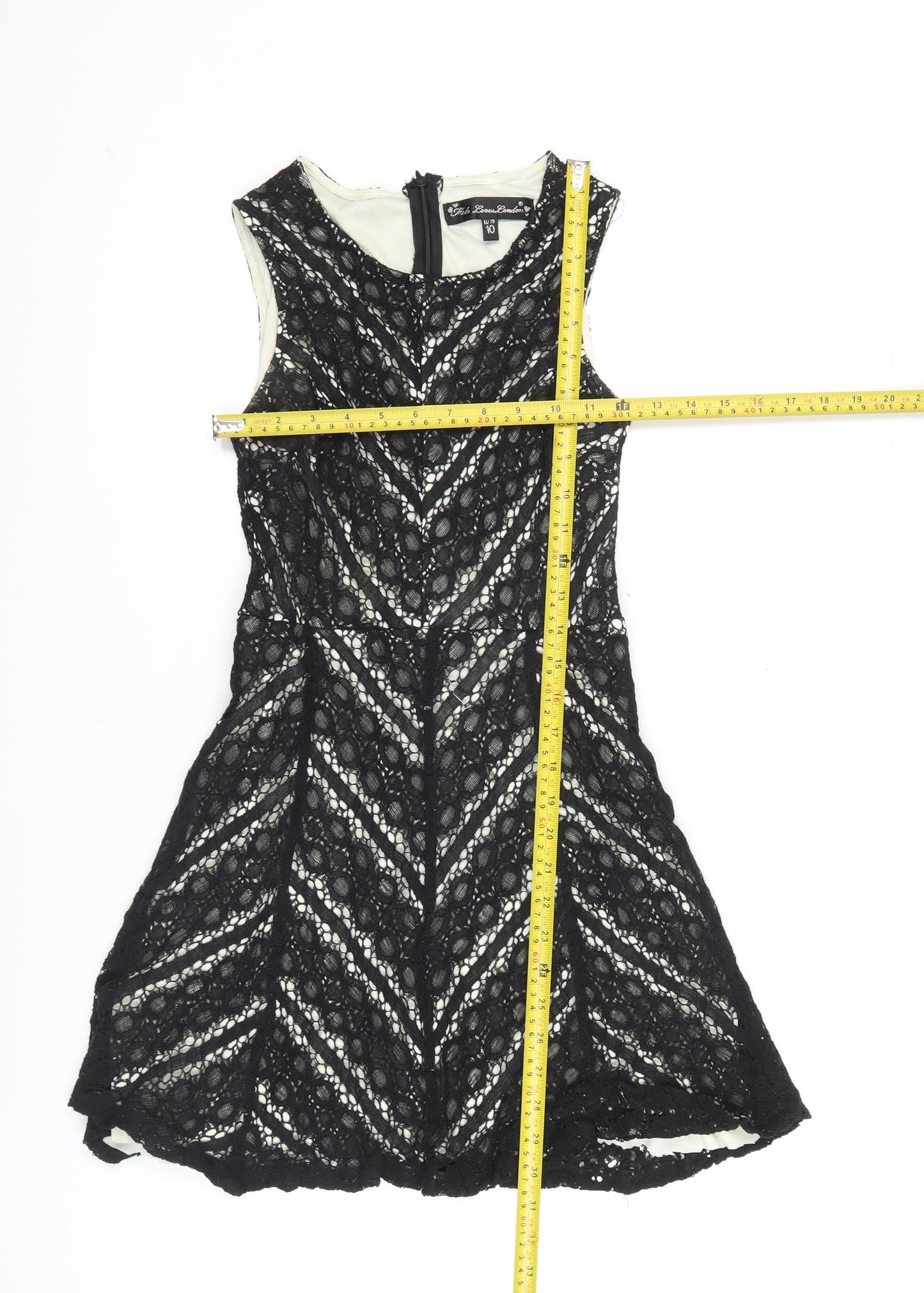 Fiole Loves London Womens Black Size 10 Lace A-Line Cocktail Dress