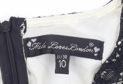 Fiole Loves London Womens Black Size 10 Lace A-Line Cocktail Dress