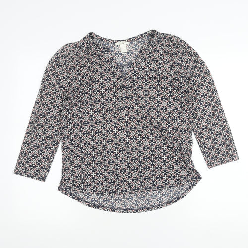 H&M Womens Multicoloured Tunic Blouse Size S Geometric V-Neck 3/4 Sleeve