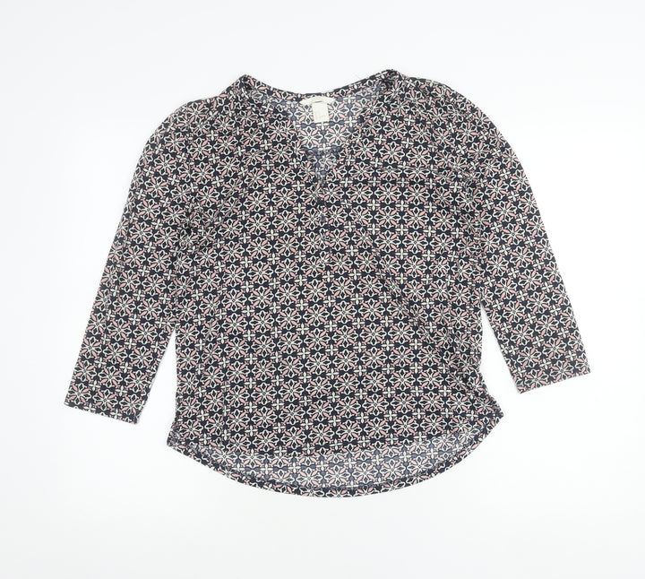 H&M Womens Multicoloured Tunic Blouse Size S Geometric V-Neck 3/4 Sleeve