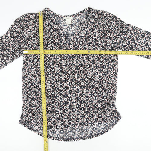 H&M Womens Multicoloured Tunic Blouse Size S Geometric V-Neck 3/4 Sleeve