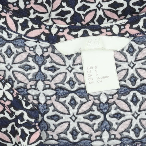 H&M Womens Multicoloured Tunic Blouse Size S Geometric V-Neck 3/4 Sleeve