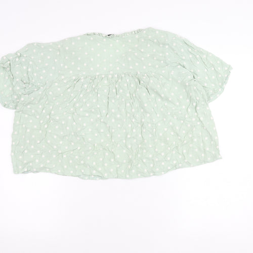 Zara Women Green Polka Dot Cotton Blouse Size 12 Tunic Top