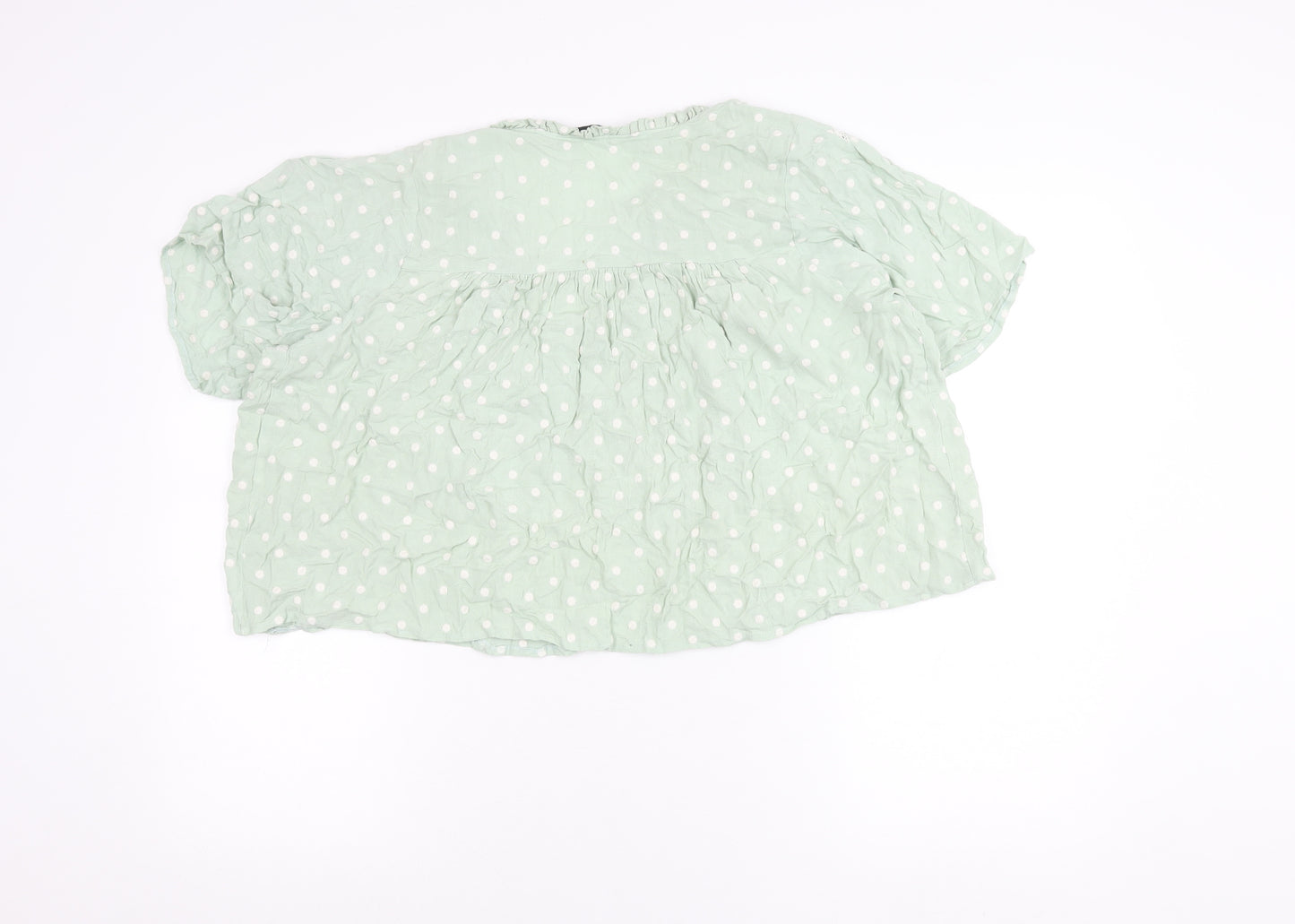 Zara Women Green Polka Dot Cotton Blouse Size 12 Tunic Top
