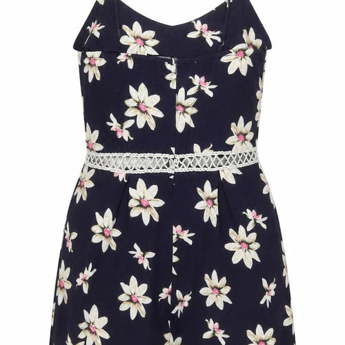 Parisian Womens Blue Floral Lace Trim Playsuit Size 10