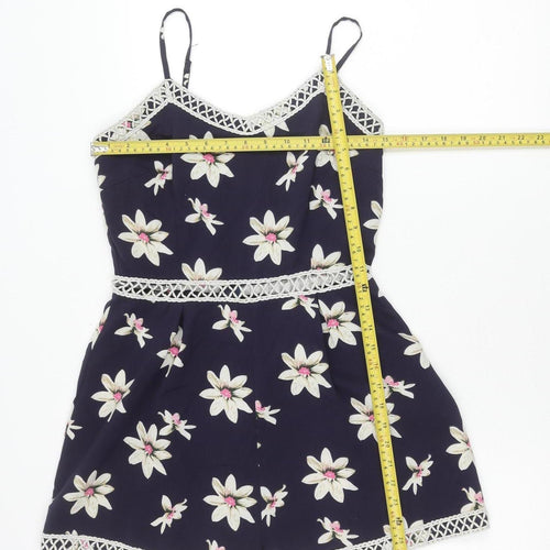 Parisian Womens Blue Floral Lace Trim Playsuit Size 10