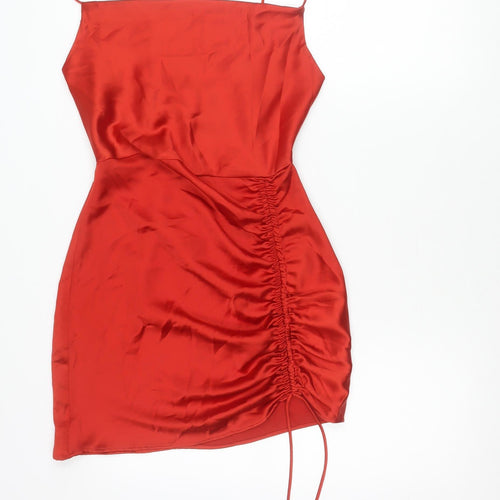 Zara Women Red Size 12 Slip Dress Sleeveless Short Ruched Partywear