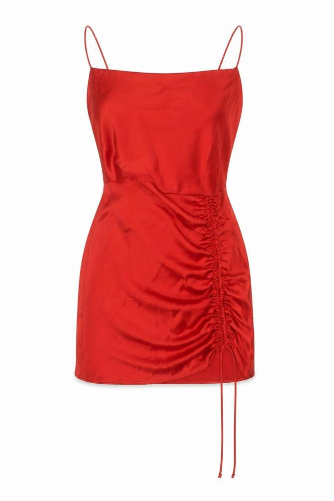 Zara Women Red Size 12 Slip Dress Sleeveless Short Ruched Partywear